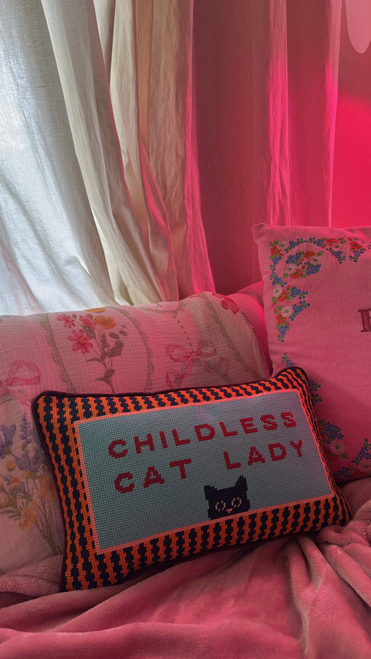 childless cat lady needlepoint